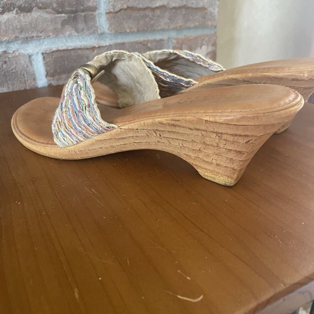 Italian Shoemakers Wedge Sandals Size 10 2.5" Heel Pink Blue Thong Made in Italy